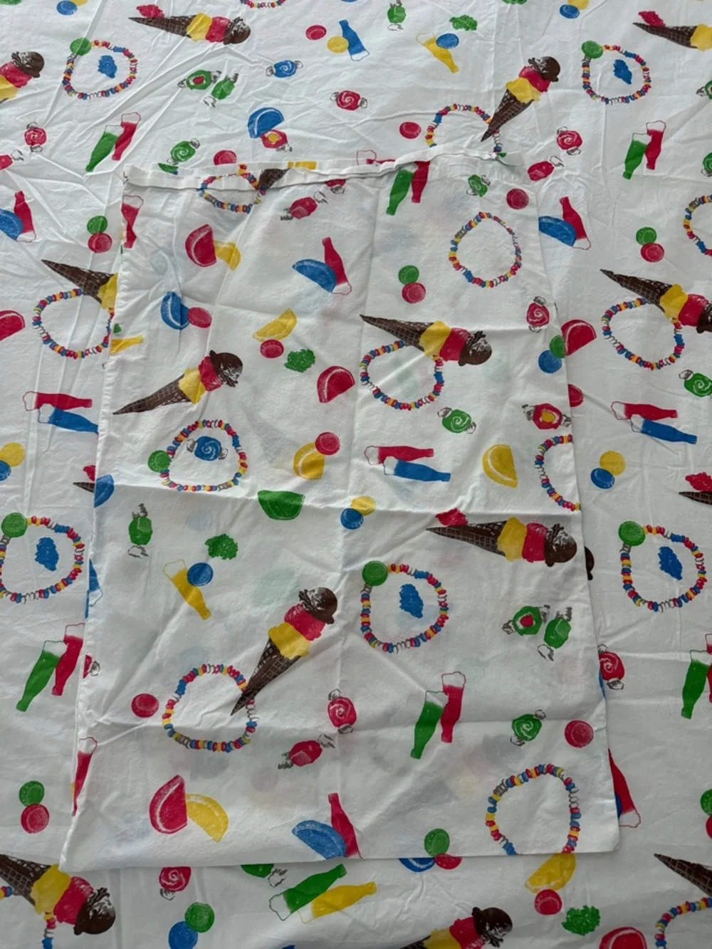 Rare Vermont Country Store Queen Flat Sheet Pillowcases Ice Cream Candy Taffy